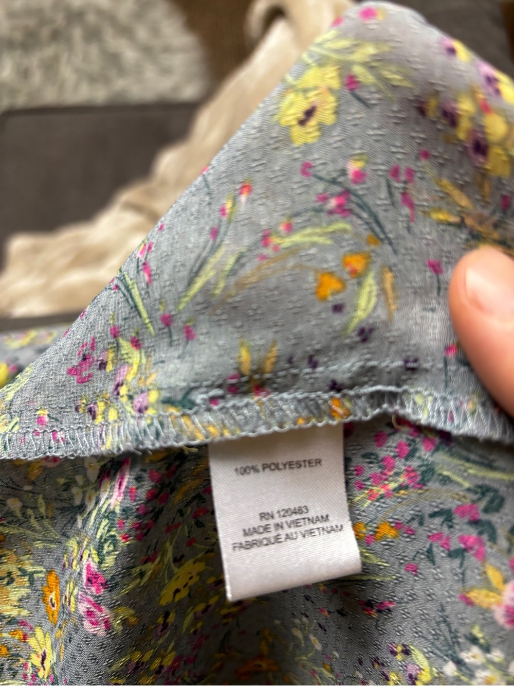 Smocked Yoke Floral Blouse - Gray with Yellow & Pink Flowers - Picture 5 of 8